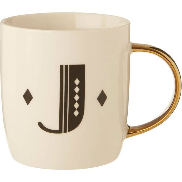 Diamond Deco J Letter Monogram Mug,Reusable Coffee Cup,White Glazed Travel Mug,Gold Finish Personalized Cup
