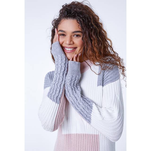 Roman Pink Colourblock Cable Knit Jumper - Size 18