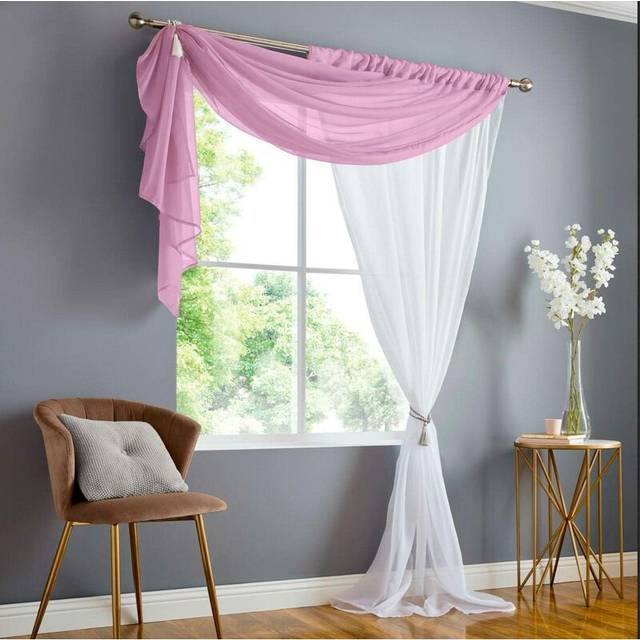 (150cm x 183cm, Blush/White) Alan Symonds Double Voile Ready Made Rod Pocket Heading Curtain Panels