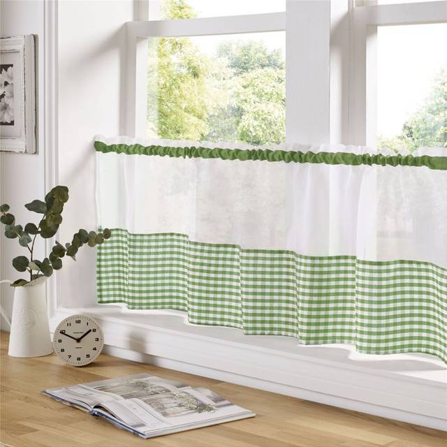 Alan Symonds Gingham Slot Top Voile Cafe Gardinpanel (150 cm x 61 cm, grön)