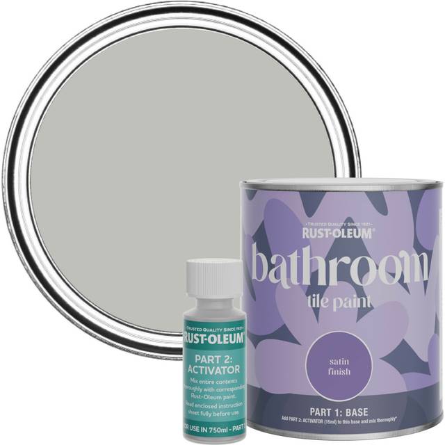 Rust-Oleum Satin Finish Bathroom Tile Paint With Activator In Flint - 750 Ml Tin - One Colour