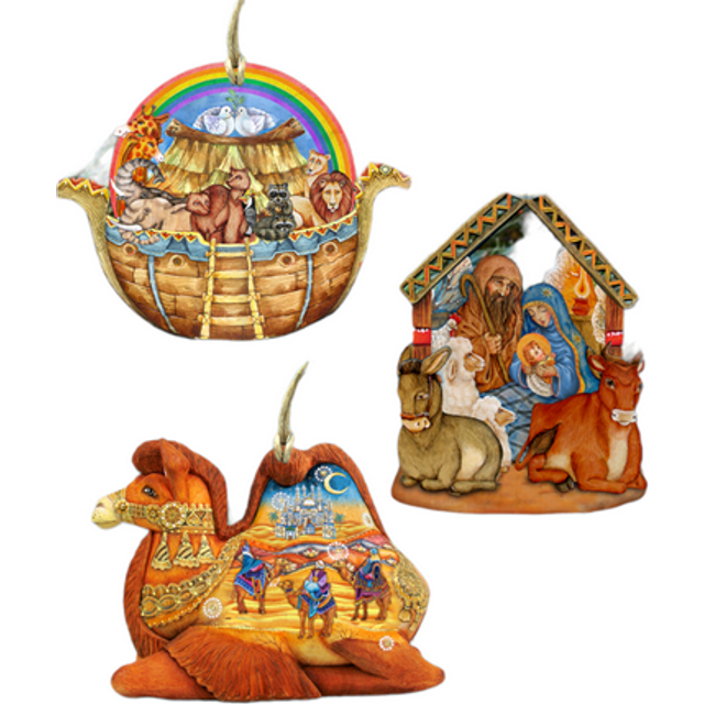 Story of Nativity Ornaments Set of 3, Christmas Gift Set art by G.DeBrekht 8100022S3 - Designocracy