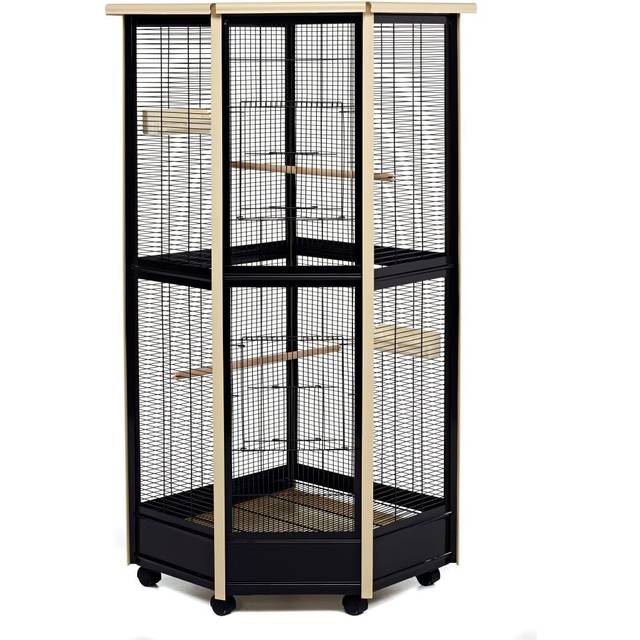 Tall All Metal Corner Aviary Bird Rat Cage - Cream & Black