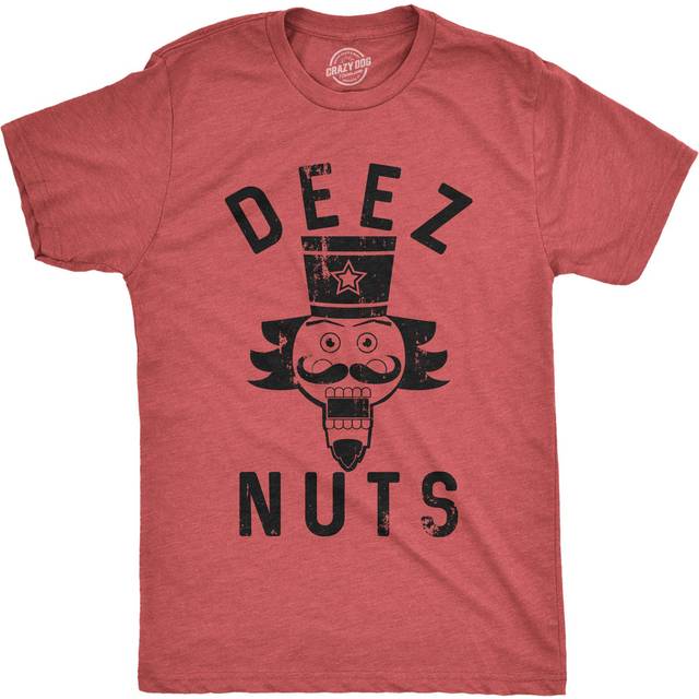 Crazy Dog Mens Holiday Novelty T Shirt Deez Nuts Funny Nutcracker Christmas Pun Shirt Meme Cringe Bro Ugly Sweater Party Tee Dark Heather Grey XXL