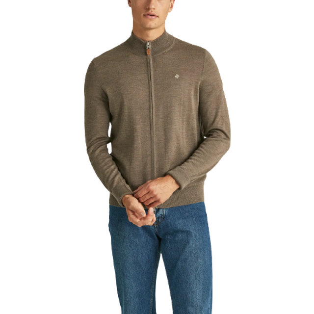 Morris Merino Zip Cardigan Brown