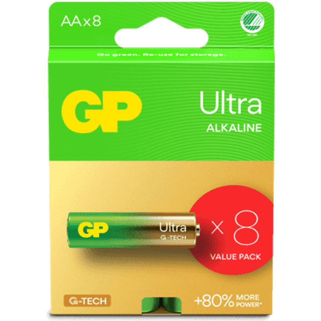 GP Ultra Alkaline AA-batteri, 15AU/LR6, 8-pack
