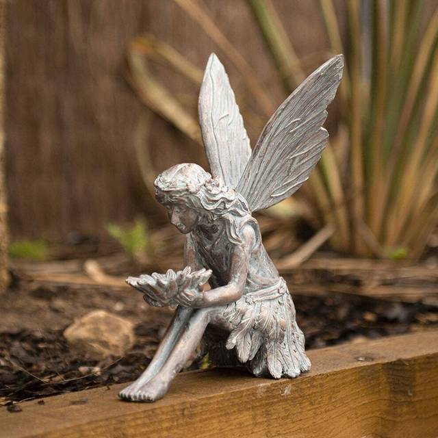 Garden Mile - Fairy Garden Ornament, Outdoor Winged Sitting Statue with Bronze Effect, Fully Weather Proof Garden Statues and Sculptures