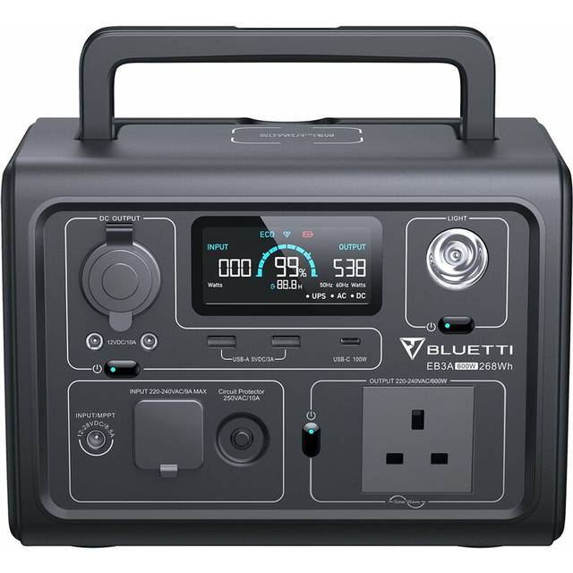Bluetti - EB3A 600W Portable Power Station 268Wh LiFePO4 Battery Backup Solar Generator Recharge from 0-80% in 30 Min for Home Power Failure Outdoor