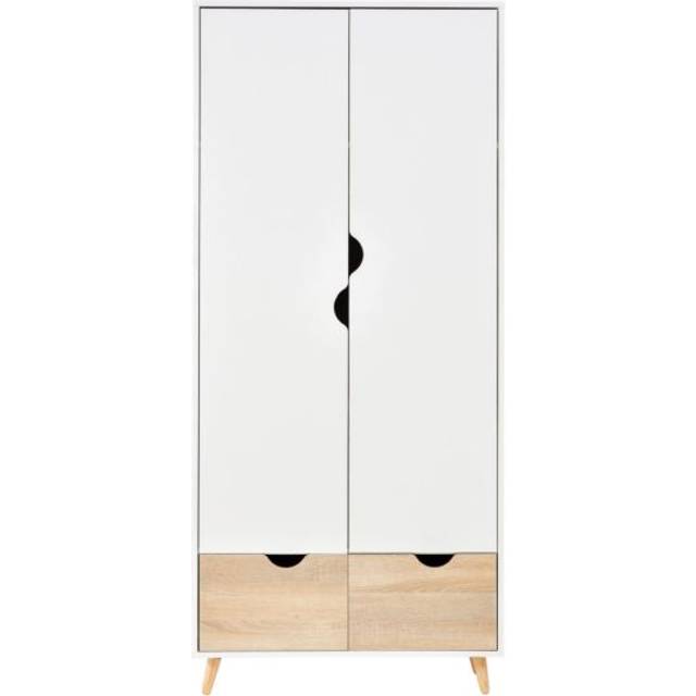 HOMCOM 6Ft 2 Two Door Wardrobe With Rail Shelf 2 Drawers Wood Feet White, White