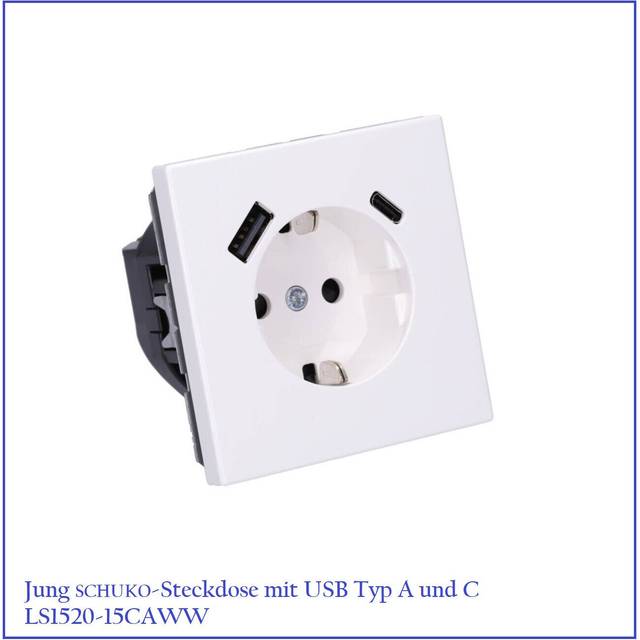 Jung LS990 1-vägsuttag med USB-A + USB-C Vit