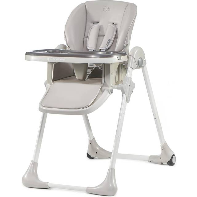 kk Kinderkraft Hög barnstol YUMMY, barnmatstol, ergonomisk, bekväm, lutning, hopfällbar, med justerbar höjd, fotstöd, avtagbar dubbelbricka, för småbarn, från 6 månader till 3 år, grå