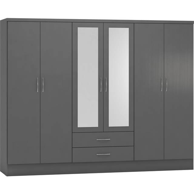 Nevada 6 Door 2 Drawer Mirrored Wardrobe in 3D Effect Grey