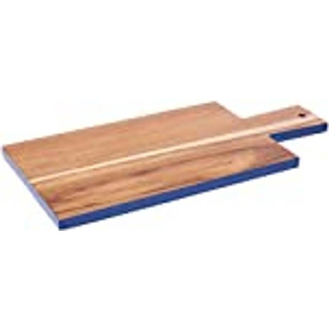 Blue Edge Rectangular Chopping Board, Natural Wood Chopping Board with Tapered Handle, Wood Chop Board - One Size