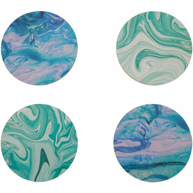Stylish Set Of 4 Marble Wave Print Cork Coasters, Round Design Set Of 4 Coasters, Durable Kitchen Coasters - Multi - One Size