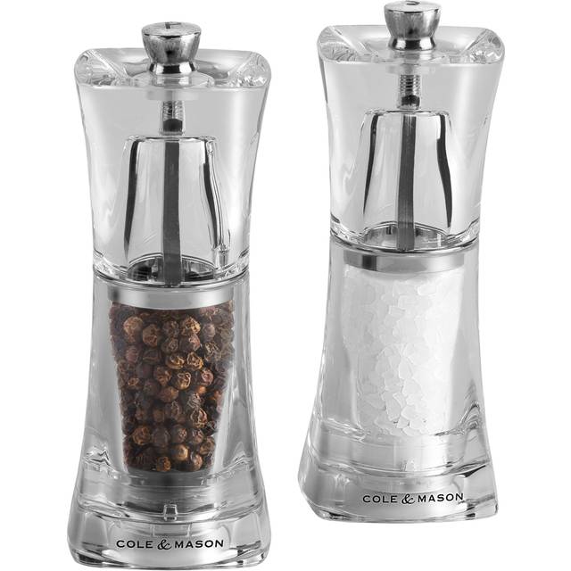 Cole & Mason H37408P Crystal Salt & Pepper Mills | Precision+ | akryl | 125 mm | Presentset | Inkluderar 2 x salt- och pepparkvarnar | Livstidsmekanism garanti