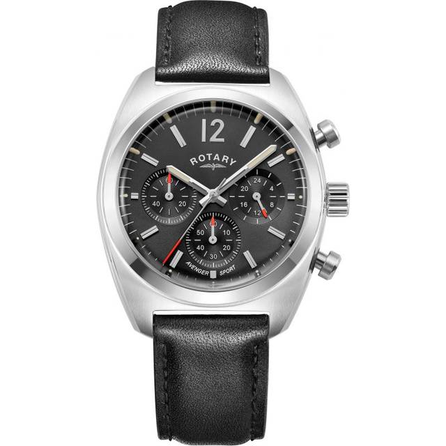 Rotary Avenger Sport Chronograph Black Leather Strap Watch