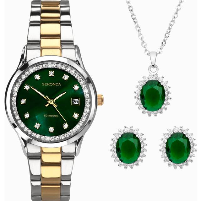 Sekonda Catherine Two Tone Green Watch Set 49038 - Two Colour