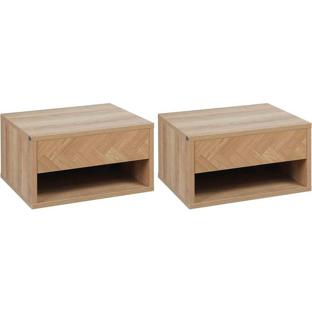 HOMCOM Floating Bedside Table Set of 2 Wall Mounted Nightstand W/ Drawer Natural | TJ Hughes