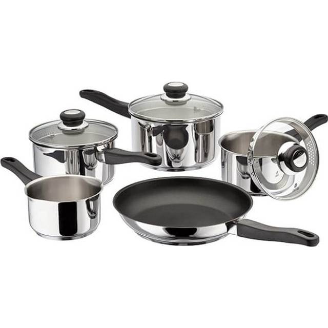 Judge Vista 5 Piece Stainless Steel Pan Set with Lids, 14/16/18/20cm Saucepans, 26cm Frypan - Silver Steel (2,100L)
