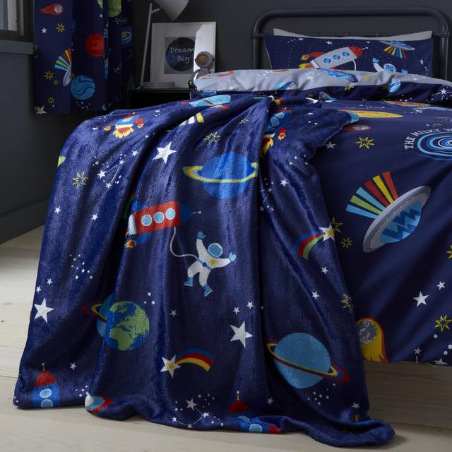 Catherine Lansfield Lost In Space mysig fleece 130 x 170 cm filt överkast blå