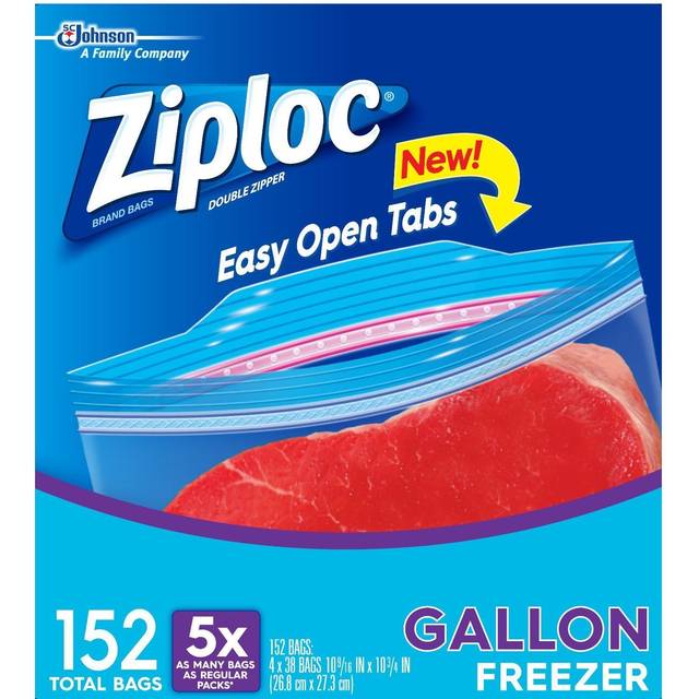 Ziploc Double Zipper Freezer Gallon Bags  Total: 152 Bags (4 X 38 Count)