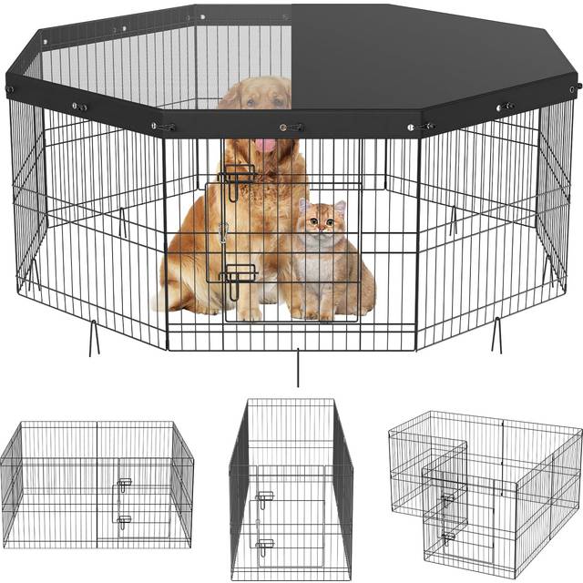 Vevor WXZZYDCWWLHSNI0GCV0 24 in. 8 Panels Foldable Metal Dog Exercise Pen with Top Cover