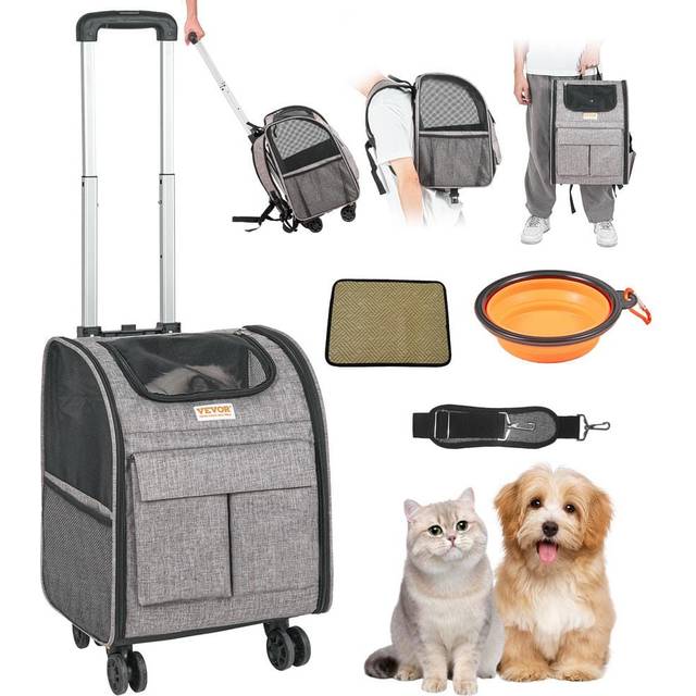 Mophorn - vevor Cat Carrier with Wheels Rolling Pet Carrier with Handle 18 lbs Grey