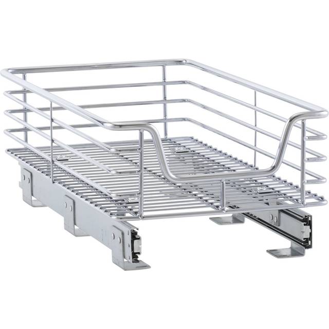 Household Essentials Glidez Chrome-Plated Steel Extended Depth 1-Tier Sliding Under Sink Cabinet Organizer  Chrome