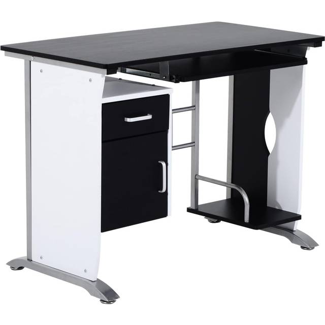 HOMCOM Computer Desk Drawer PC Writing Wooden Workstation Keyboard Black