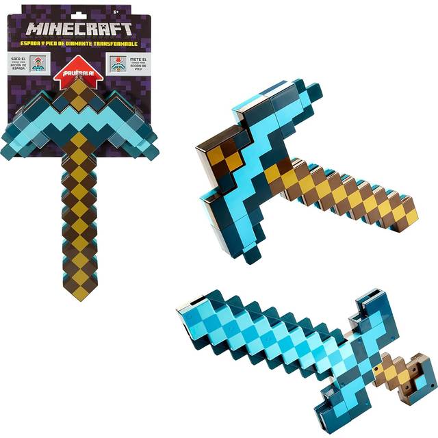Mattel Minecraft-leksaker, svärd och spetshacka, Minecraft-lek, omvandlingsbart rollspelstillbehör i barnstorlek FCW14