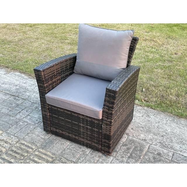 High Back Rattan Arm Chair Patio Outdoor Garden Furniture With Cushion - Fimous