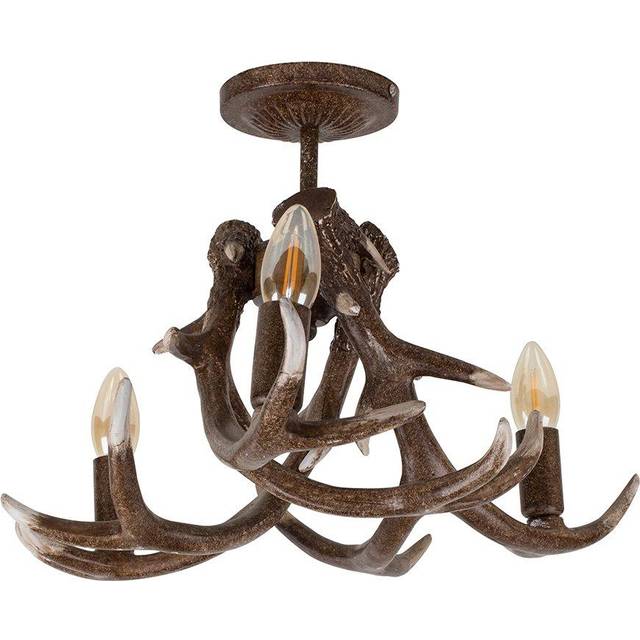 ValueLights Caribou Rustic Antler 3 Light Ceiling Fitting - Brown - 34.6 x 40 x 41cm