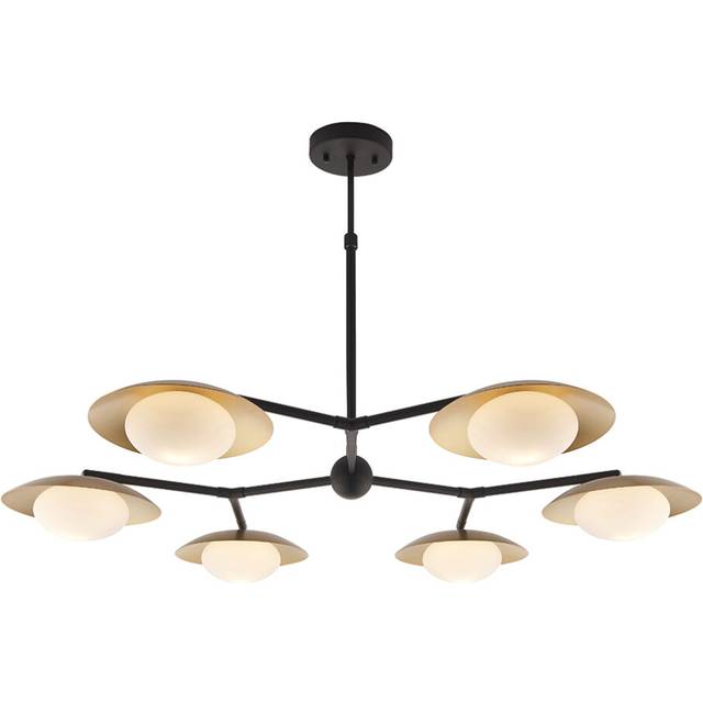 Gold & Bronze Semi Flush 6 Bulb Ceiling Light - Pebble Shaped Opal Glass Shades