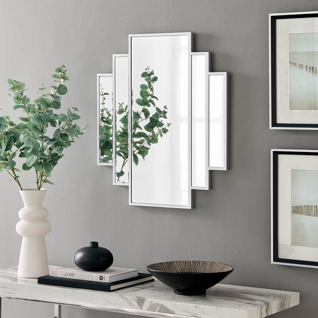 Furniturebox Jazz 1920s Inspired Silver Small Wall Mirror 66 x 58cm - 58 x 66cm