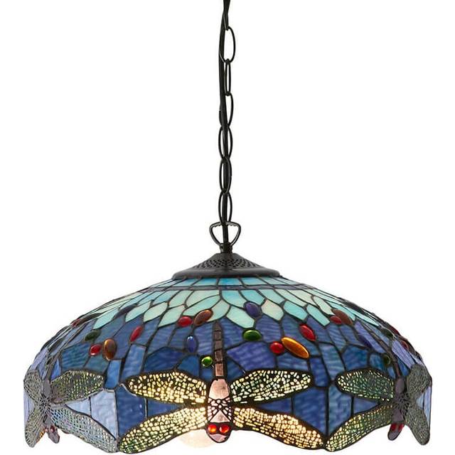 Interiors 1900 64080 Dragonfly Blue Tiffany Medium 3 Light Pendant