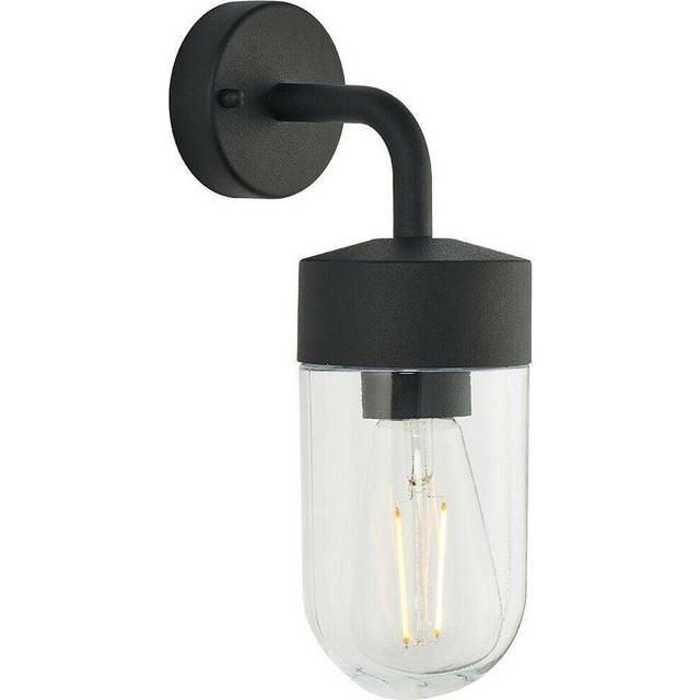 IP44 Outdoor Wall Light Curved Matt Black & Glass Shade Mini Nautical Lantern