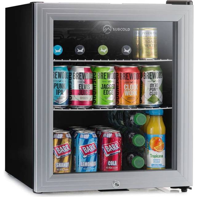 Subcold Super50 LED - Mini Fridge - 50L Beer, Wine & Drinks Chiller - LED Light + Lock & Key - Energy Efficient (Silver) [Energy Class E] - Metallic Silver - One Size