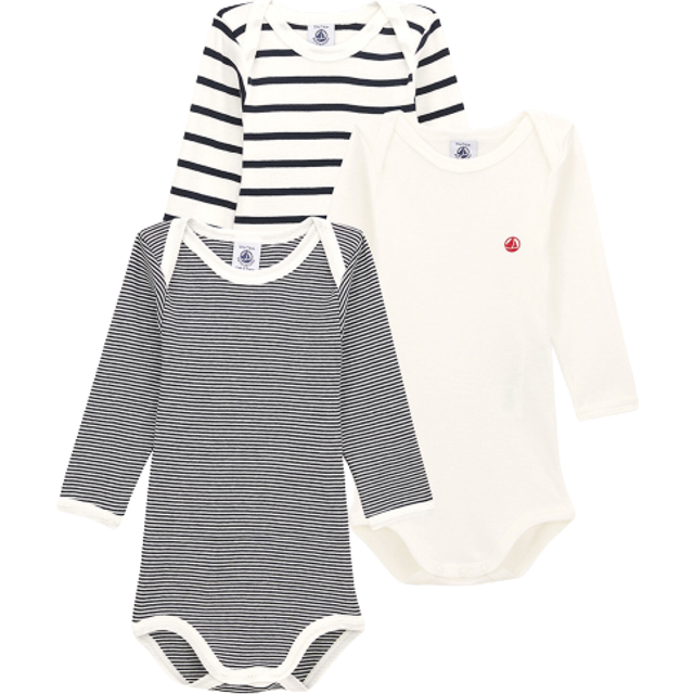 Petit Bateau Unisex baby randig body med långa ärmar (3-pack), Variant 1, 3 månader