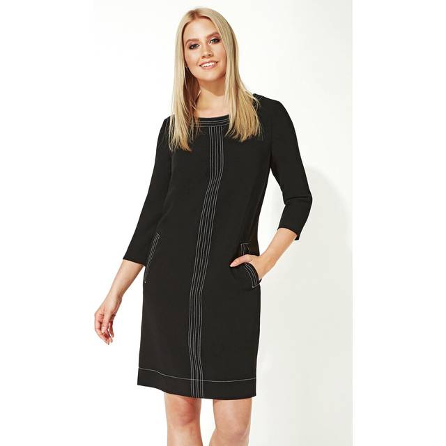 3/4 Sleeve Top Stitch Shift Dress - Black - 12
