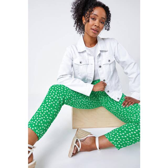 Floral Tapered Elastic Waist Trouser - Green - 8