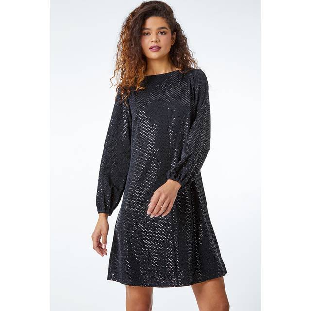 Roman Womens Sparkle Detail Swing Dress - Black - Size 10 UK