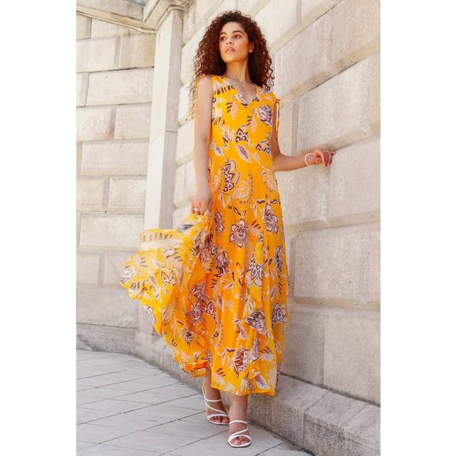 Sleeveless floral frill maxi dress for women uk - ladies roman originals