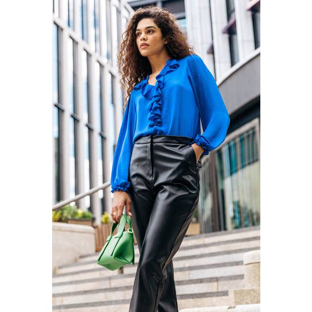 Roman Satin Ruffle Neck Blouse In Royal - 14