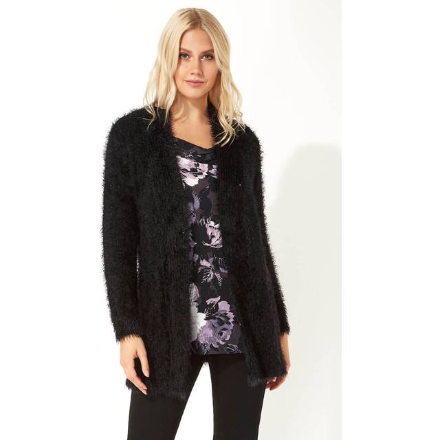 Fluffy Long Sleeve Cardigan - Black - 10