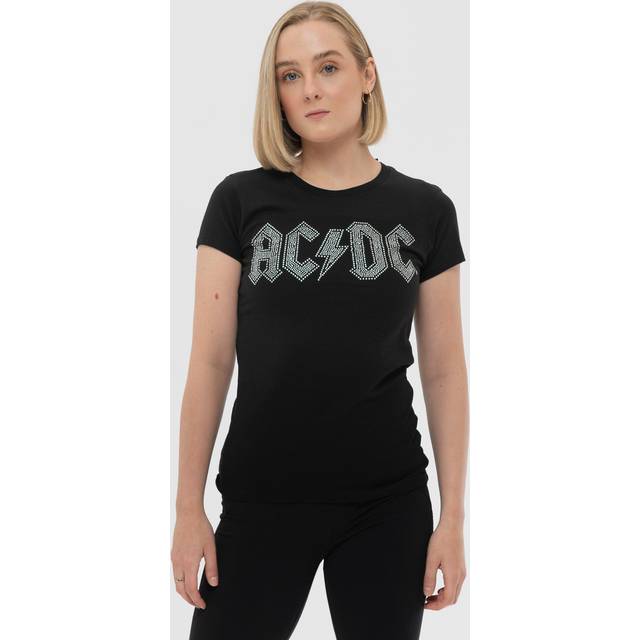 Ladies Ac/dc Diamante Logo Official T-shirt Womens