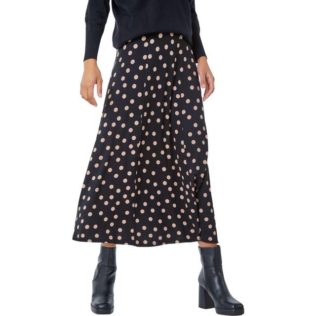 Roman Black Stretch Midi Polka Dot Skirt - Size 18
