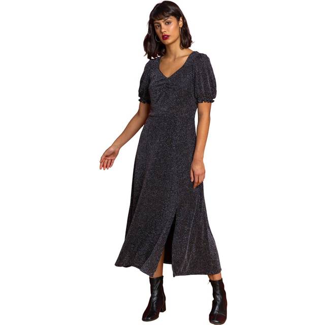 Roman Multi Shimmer Sweetheart Neck Midi Dress - Size 14