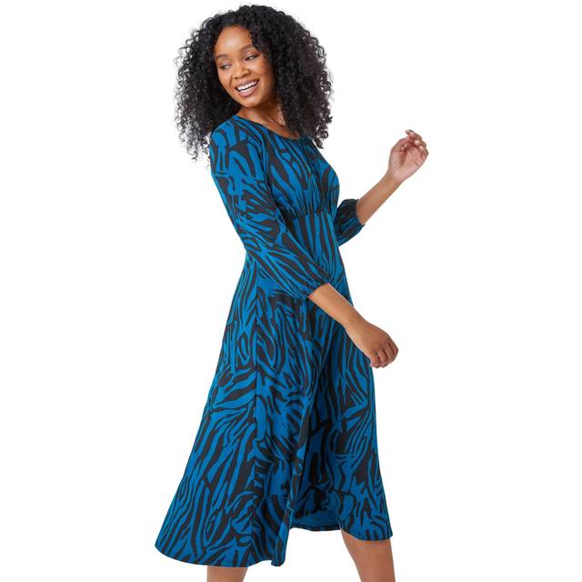 Petite Animal Print Midi Dress - Teal - Size 18 - Roman