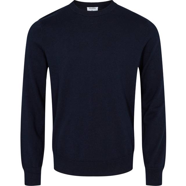 Tunnstickad tröja cotton merino sweater navy