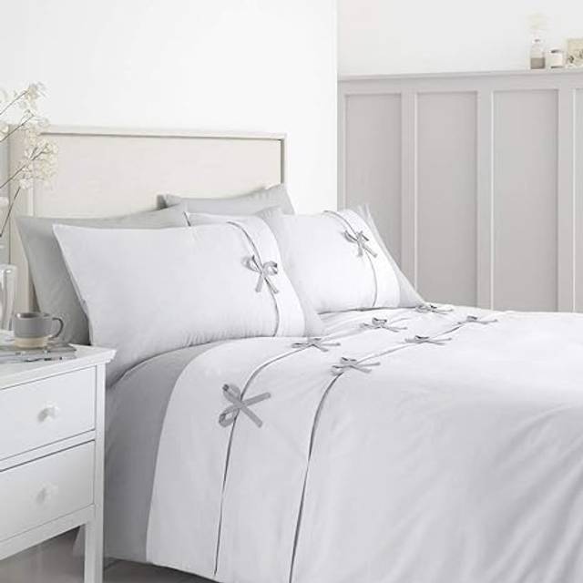 Catherine Lansfield Milo Bow Duvet Cover Set - White - King